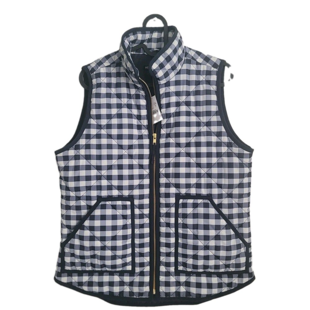NWT J. Crew Mercantile Womens Navy/White Check Puffer Quilted Vest Size S